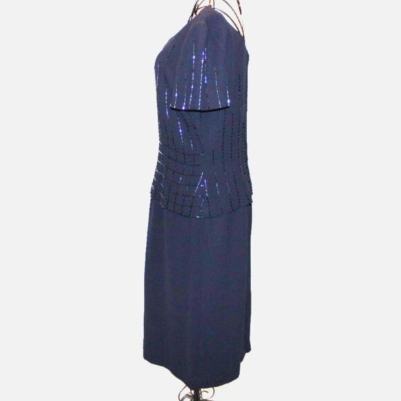 Navy Blue Cocktail Dress Sz 6 with Sequins Christmas Holiday Party Talbots - Picture 4 of 6
